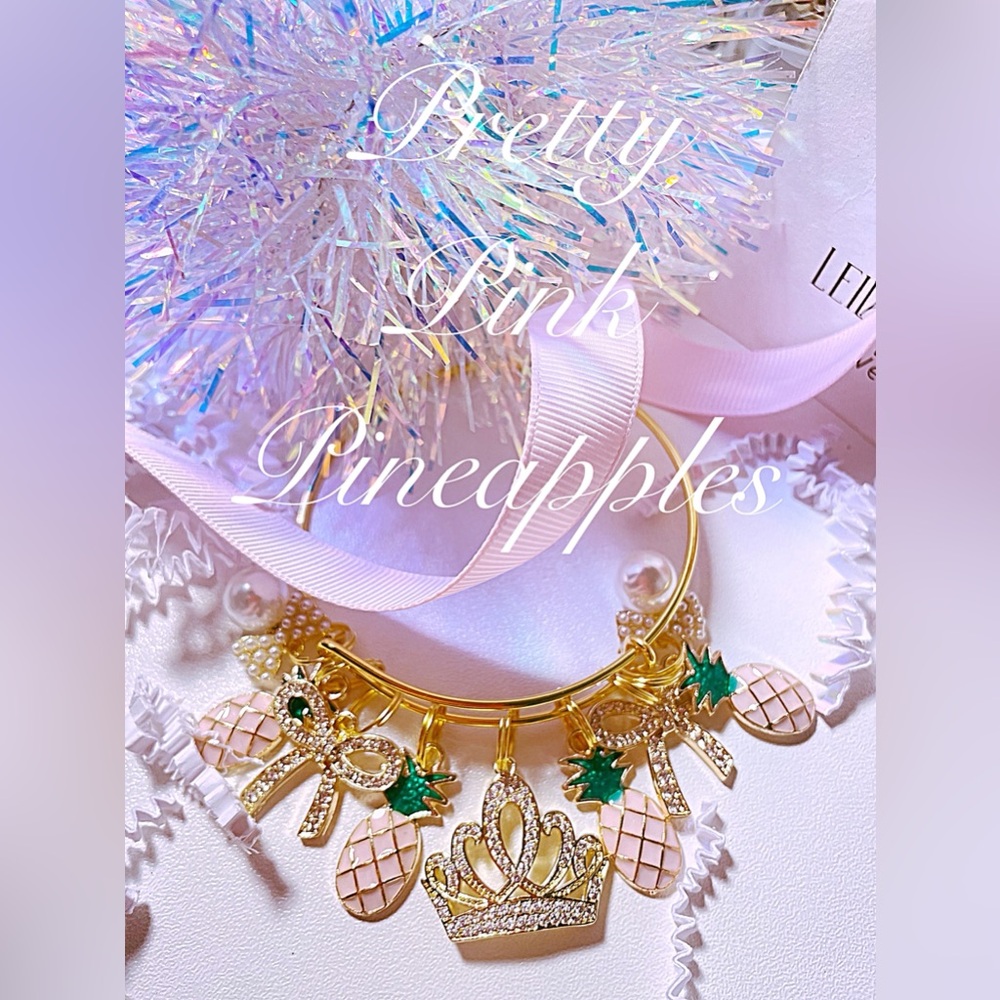 Pineapple gold charm bangle bracelet,Summer, summertime, pineapples
